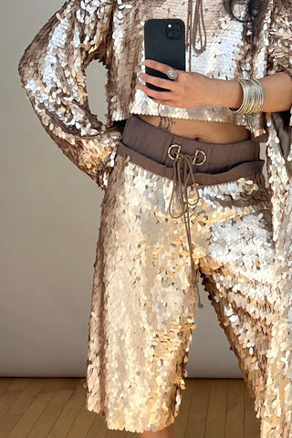Gold Sequinned Hoodie & Shorts Co-ord Set