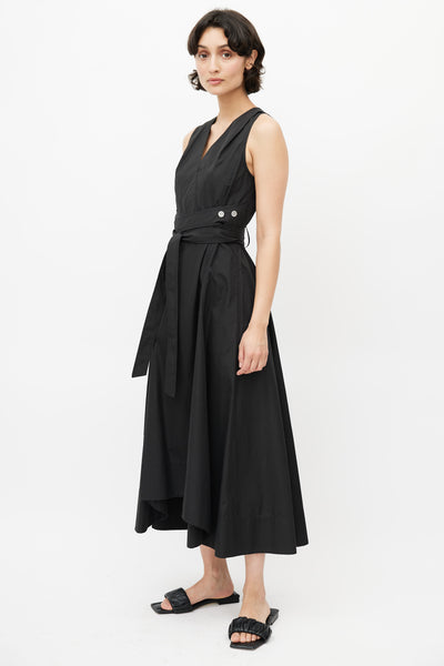 Black Belted V-Neck Dress