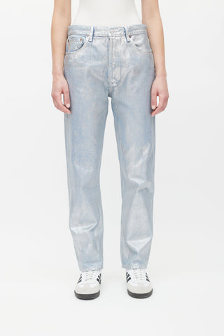 Blue Silver 90s Pinch Waist Metallic Jeans