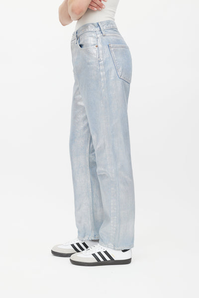 Blue Silver 90s Pinch Waist Metallic Jeans