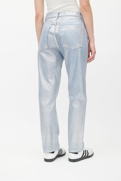 Blue Silver 90s Pinch Waist Metallic Jeans