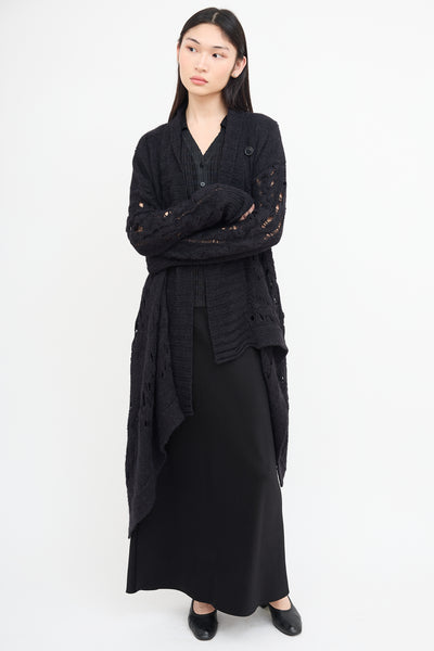 Ann Demeulemeester // Black Wool Knit Asymmetrical Cardigan – VSP