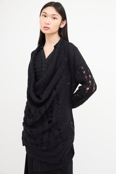Ann Demeulemeester // Black Wool Knit Asymmetrical Cardigan – VSP