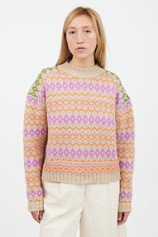 Acne Studios Beige Multicolour Knit Crewneck Sweater