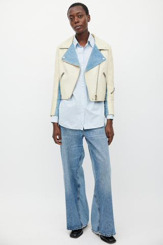 Acne Studios Cream & Blue Rita Leather & Denim Jacket