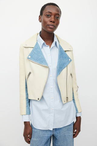 Acne Studios Cream & Blue Rita Leather & Denim Jacket