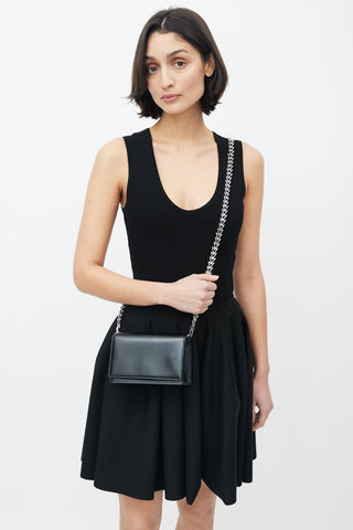 Alaïa Black Leather & Silver Herringbone Chain Bag