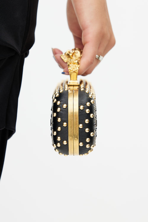 Alexander McQueen Black & Gold Studded Knuckle Box Clutch
