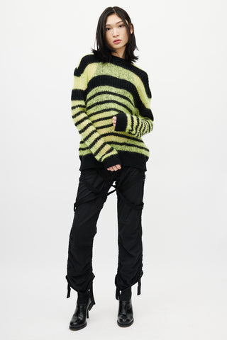 Alexander McQueen Black & Green Striped Mohair Knit Sweater