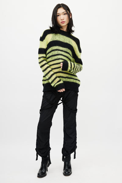 Black & Green Striped Mohair Knit Sweater