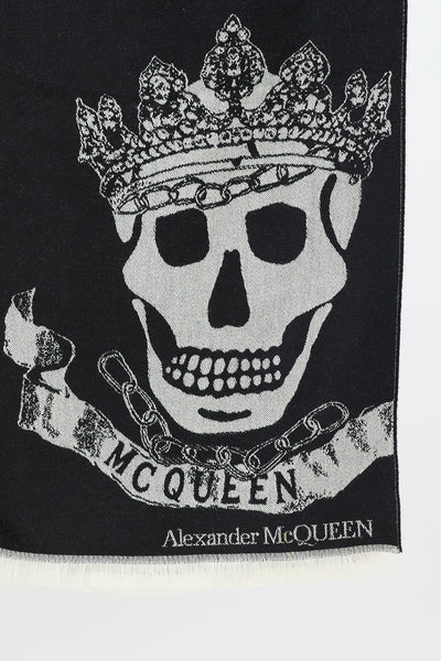 McQueen // Black & White Skull Fringe Scarf – VSP Consignment