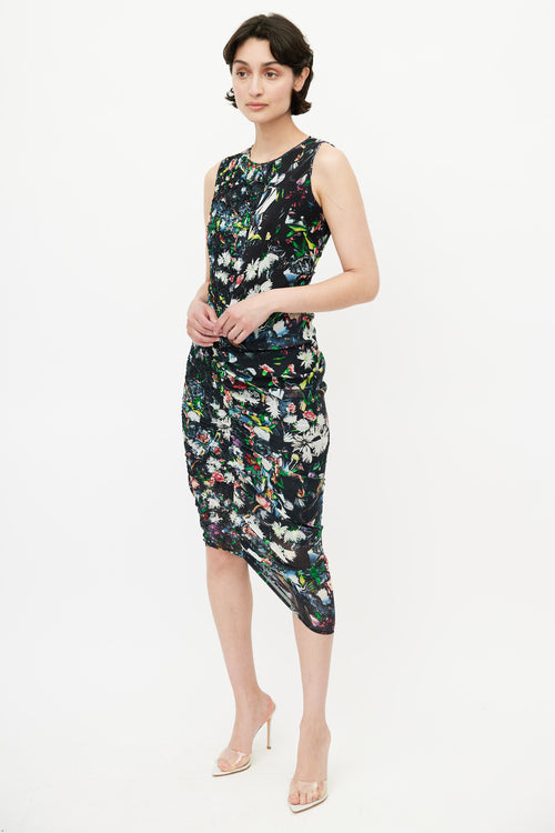 Alexander McQueen Black & Multicolour Floral Smocked Dress