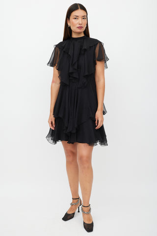 Alexander McQueen Black Silk Ruffled Layered Dress
