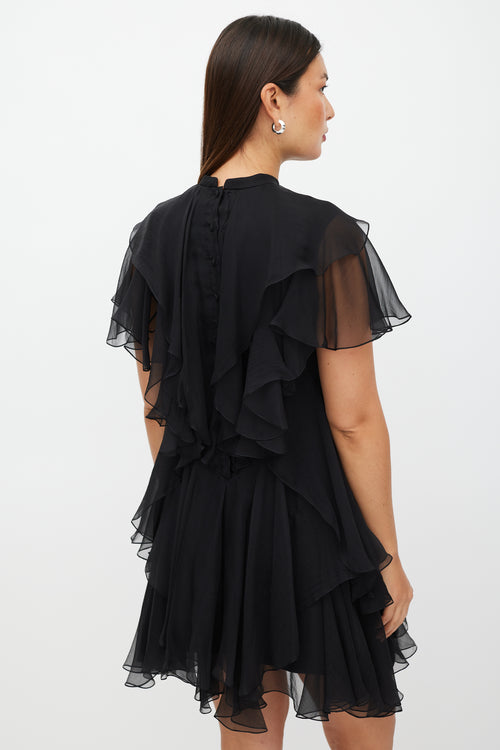 Alexander McQueen Black Silk Ruffled Layered Dress