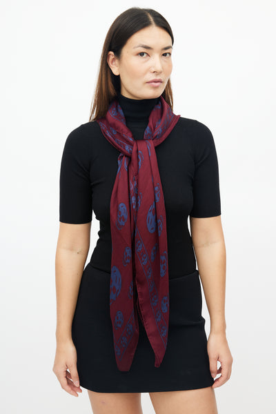 McQueen // Burgundy Blue Silk Skull Scarf – VSP Consignment