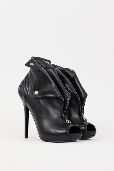 alexander mcqueen レザーポインテッドサイドジップヒールブーツ AlexanderMcQueen-Black-Leather