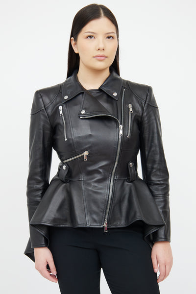 Black Leather Peplum Jacket