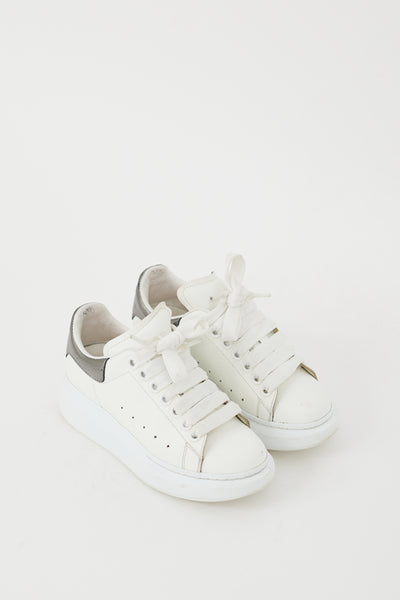 McQueen // White & Silver Metallic Leather Oversized Sneaker – VSP  Consignment