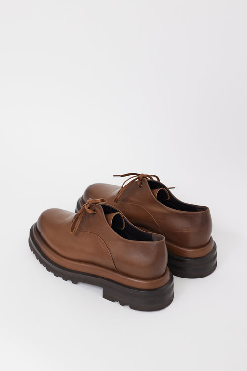 Armani Brown Leather Laceless Platform Oxford