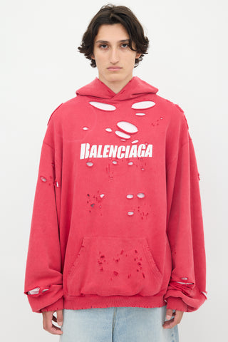 Balenciaga // 2021 Fuschia & White Destroyed Logo Hoodie – VSP