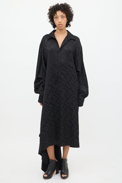 【BALENCIAGA】バレンシアガ Shirt dress ブラック Balenciaga // Black All Over Logo Wrap Shirt Dress – VSP