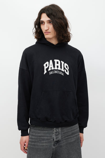 Balenciaga // Black & White Paris Logo Hoodie – VSP Consignment