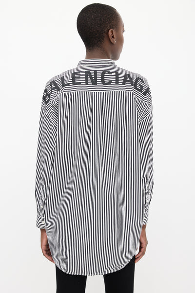新品【 BALENCIAGA 】Logo Striped Shirt シャツ Balenciaga // Black & White Striped Logo Shirt – VSP Consignment