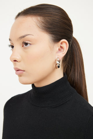 Balenciaga Silver Tone Heart Loop Earrings