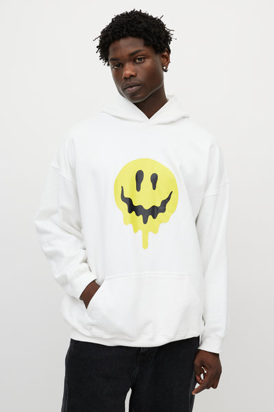 White & Multicolour Melting Smiley Skeleton Oversized Hoodie