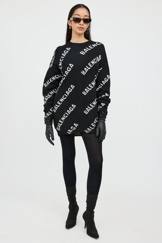 Balenciaga // Black White Wool Knit Logo Sweater – VSP
