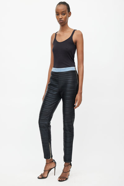 Black Faux Leather Pleated Slim Pant