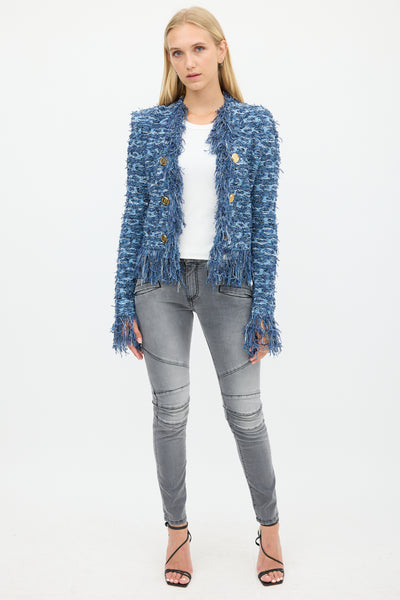 Balmain // Blue Fringe Tweed Jacket – VSP Consignment