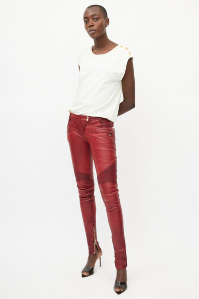 Leather slim pants Balmain Pink size 36 FR in Leather - 7698382