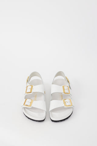 Birkenstock White & Gold Embossed Leather Milano Sandal