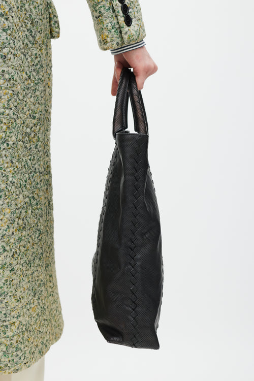 Bottega Veneta Black Perforated Leather Woven Tote Bag