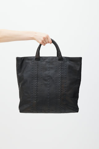 Bottega Veneta Black Perforated Leather Woven Tote Bag