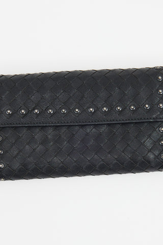 Bottega Veneta Black Leather Intercciato Wallet