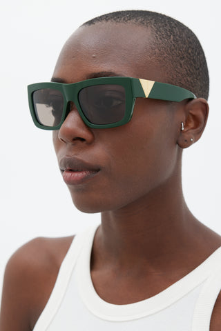 Bottega Veneta Green & Gold BV1178S Rectangular Sunglasses