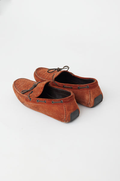 Bottega Veneta // Brown Suede Intrecciato Driving Loafer – VSP