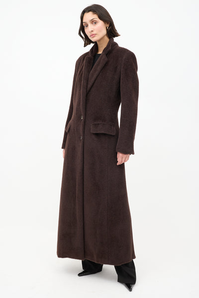 Brandon Maxwell // Brown Fuzzy Two Pocket Long Coat – VSP Consignment