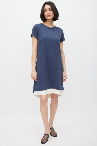 Brunello Cucinelli Blue & White Silk T-Shirt Dress