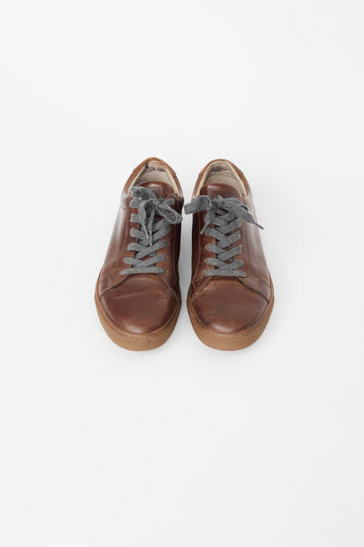 Brunello Cucinelli // Brown Leather Lace Up Sneakers – VSP Consignment