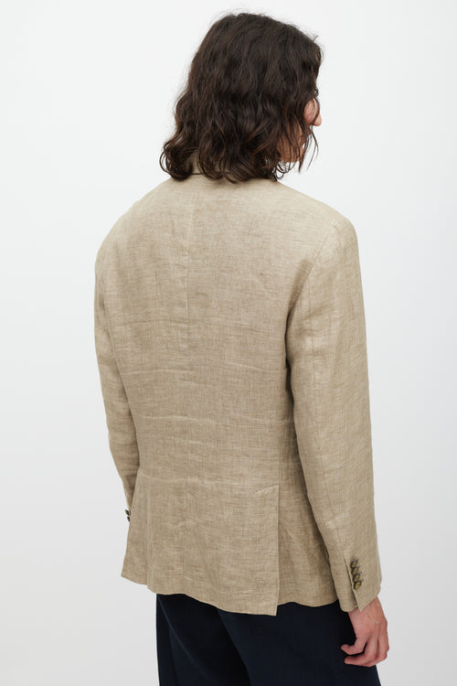 Brunello Cucinelli Brown Linen Asymmetrical Pocket Blazer