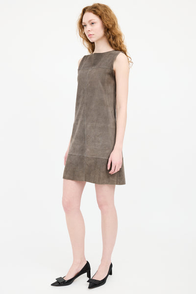 Brunello Cucinelli // Grey Suede Panelled Dress – VSP Consignment