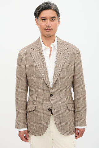 BRUNELLO CUCINELLI ベージュ チェック柄 ビジネスジャケット Brunello-Cucinelli-Flannel-