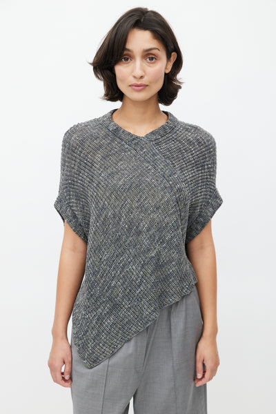 Grey Linen Sequin Knit Top