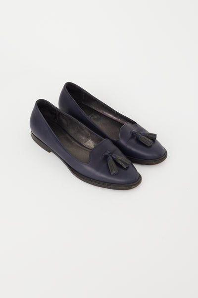 Navy blue leather on sale loafers