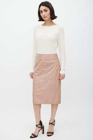 Brunello Cucinelli Pink Leather Slit Skirt
