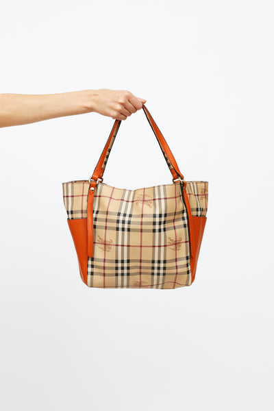 Burberry Brown Haymarket Check Canterbury Tote Bag Beige Orange