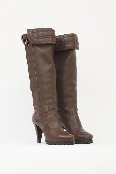 Knee High Boots Brown Burberry Boots Burberry // Brown Leather